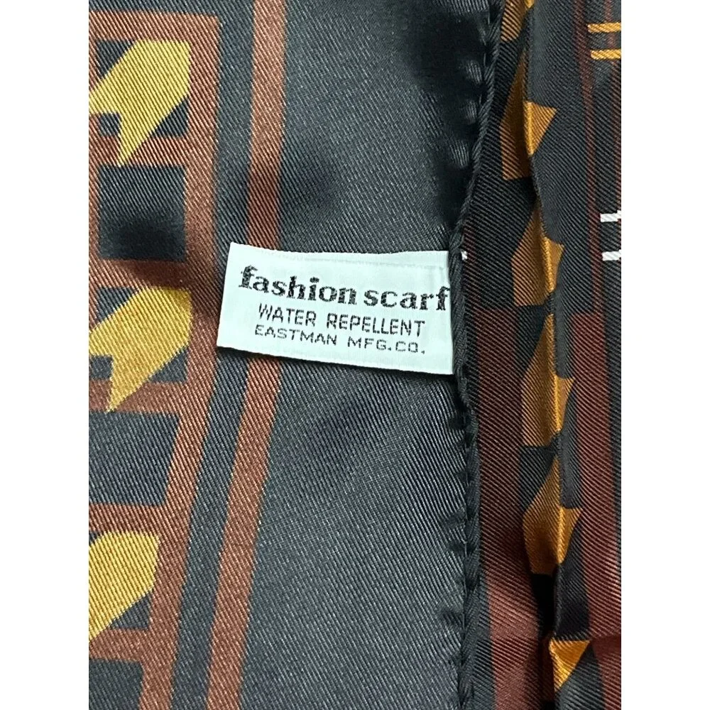 Vintage Geometric Acetate Fashion Scarf Brown Black Eastman Mfg Co. Japan